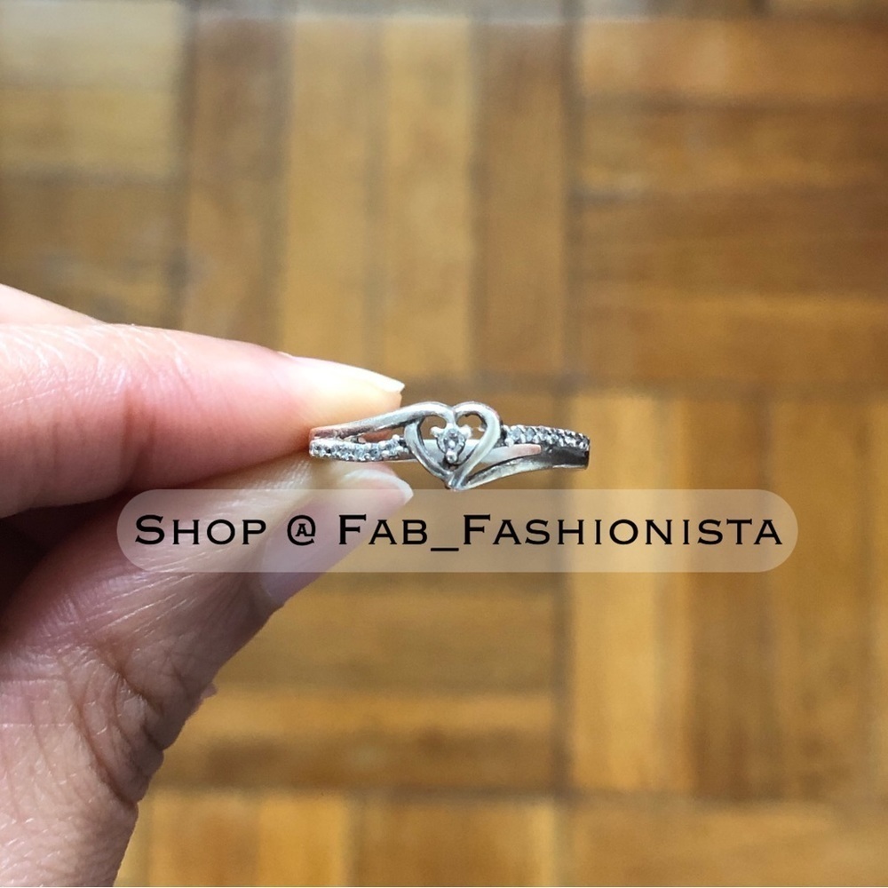 Diamond Heart Promise Ring Sterling Silver Size 6.5